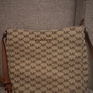 Michael Kors Tan and Brown Monogram Shoulder Bag